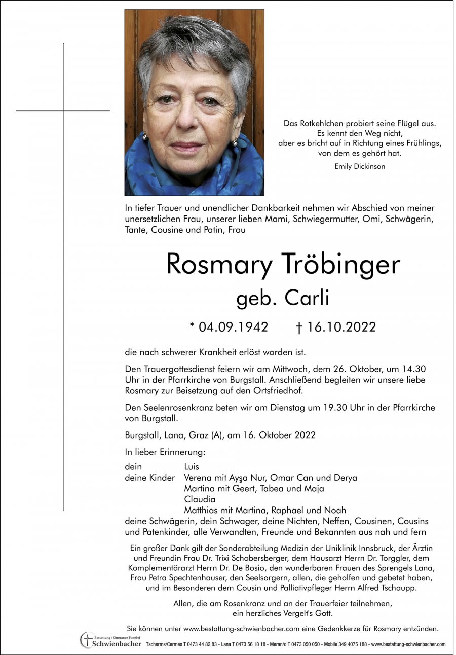 Parte: Rosmary Tröbinger geb. Carli