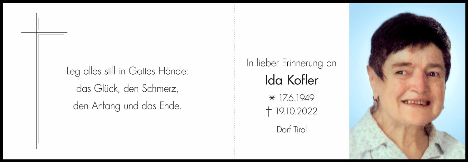 Sterbebild: Ida Kofler