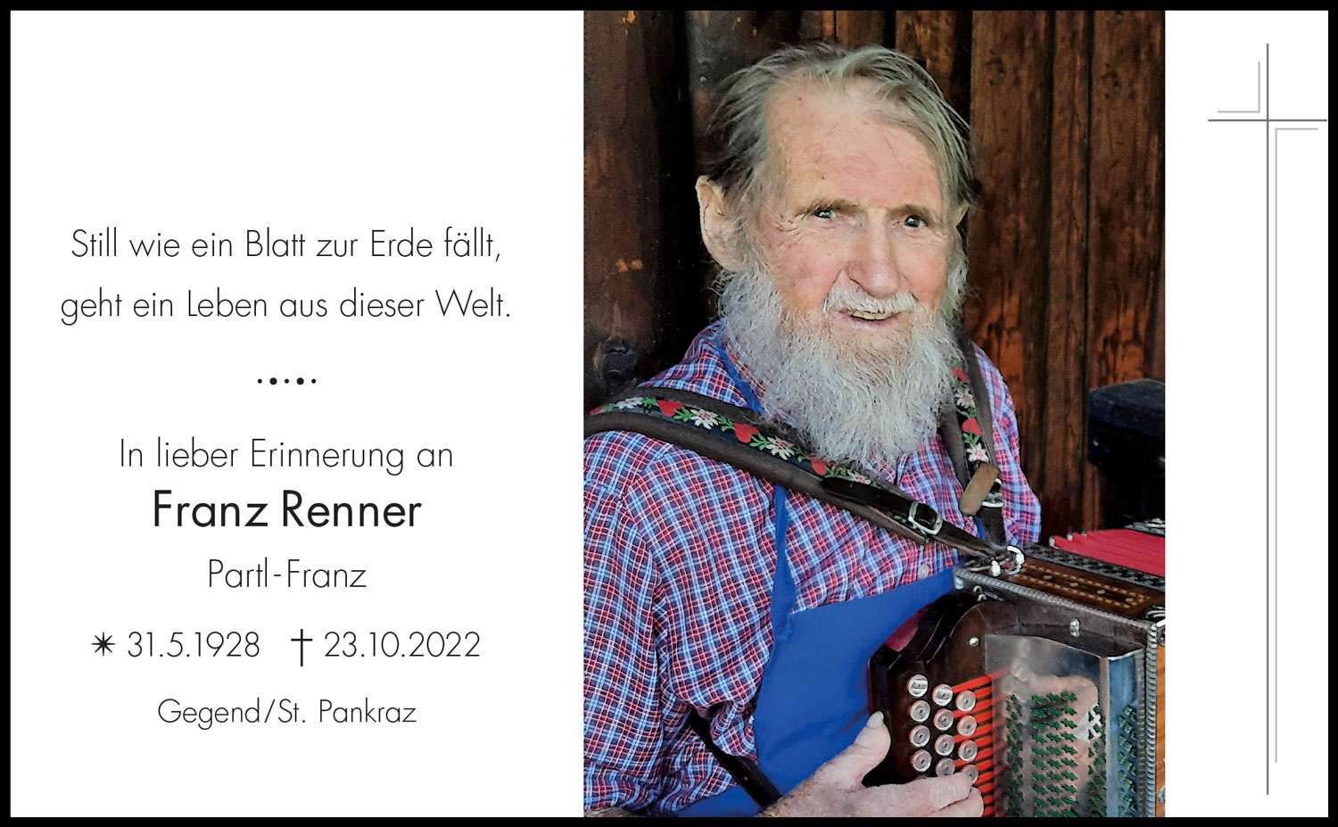 Sterbebild: Franz Renner