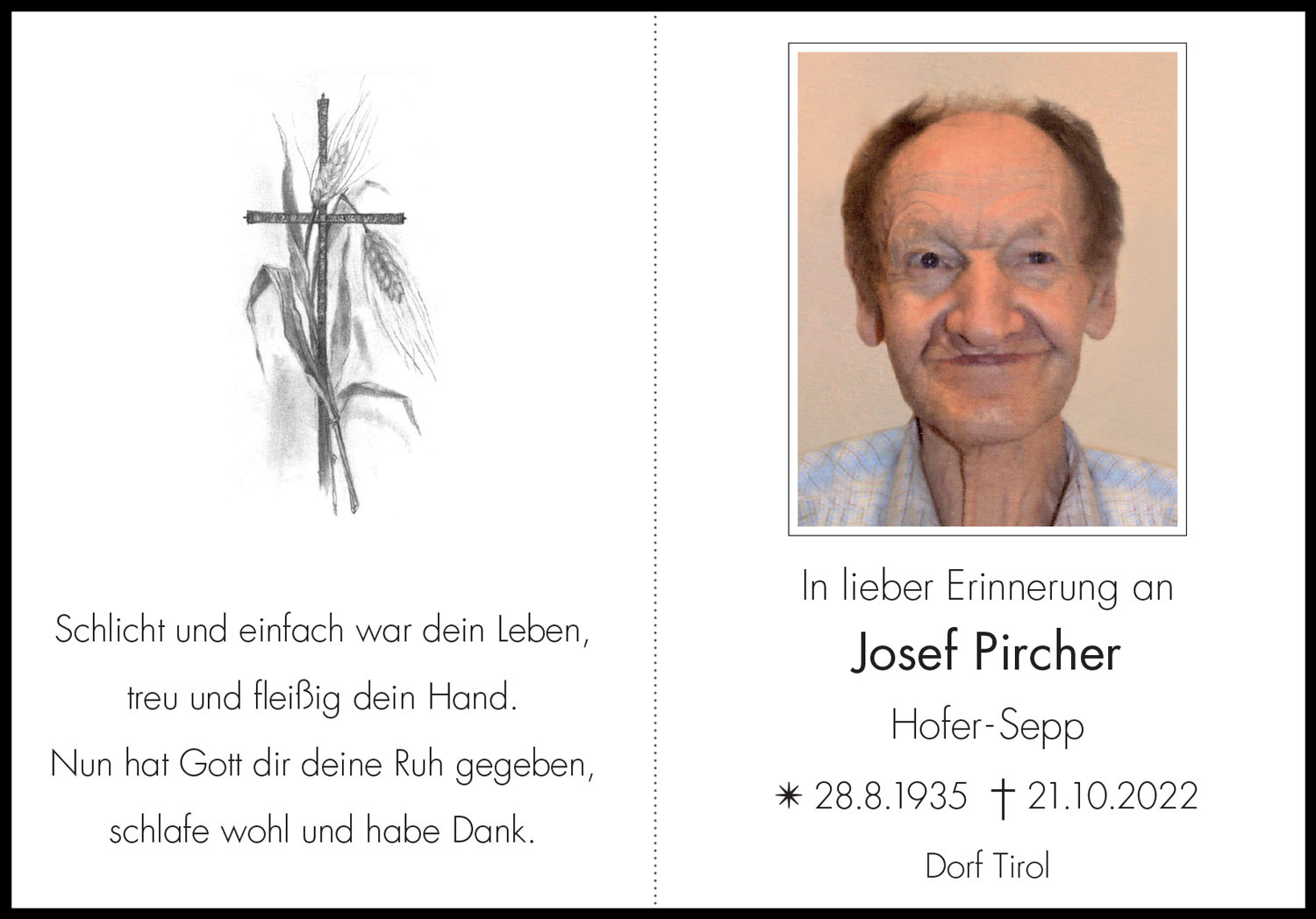 Sterbebild: Josef Pircher