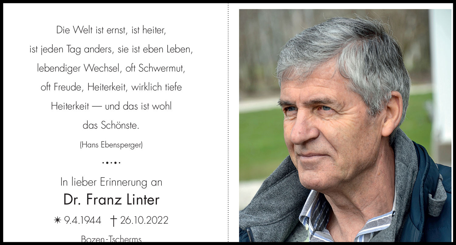 Sterbebild: Dr. Franz Linter