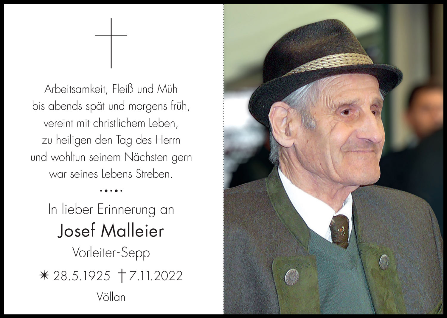 Sterbebild: Josef Malleier