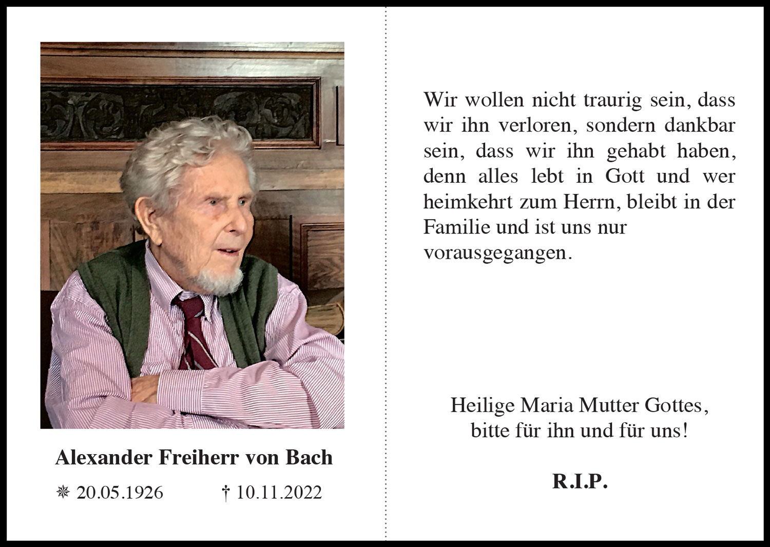 Sterbebild: Alexander Freiherr Von Bach