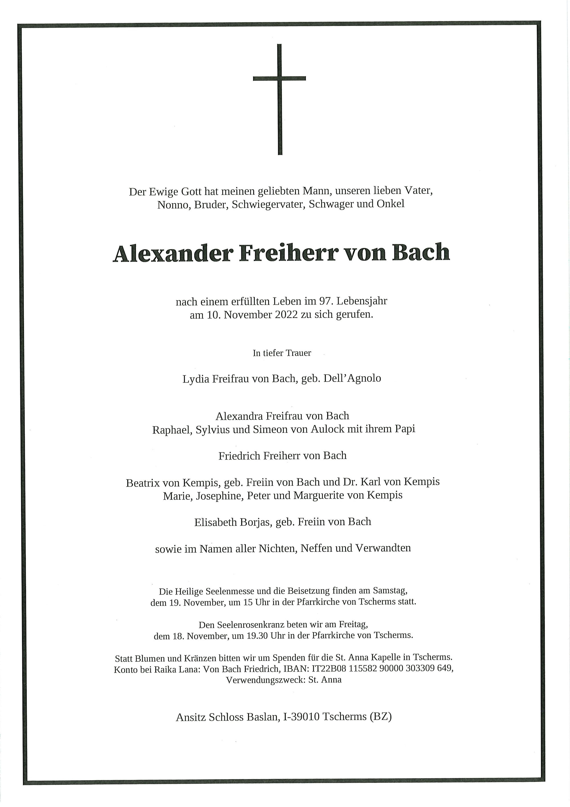 Parte: Alexander Freiherr Von Bach 