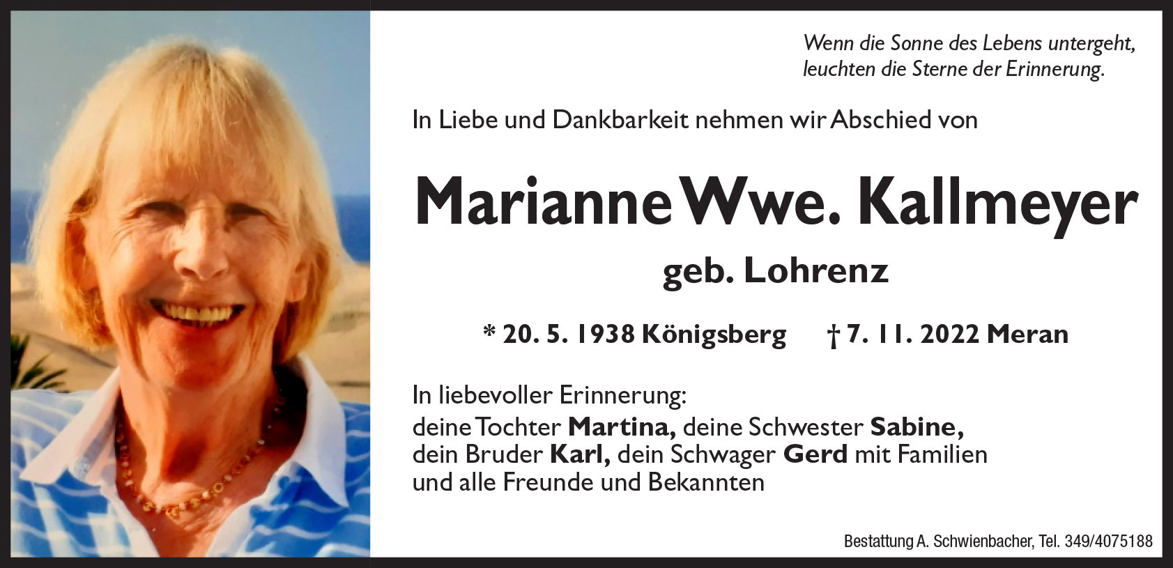 Medien: Marianne Wwe. Kallmeyer geb. Lohrenz