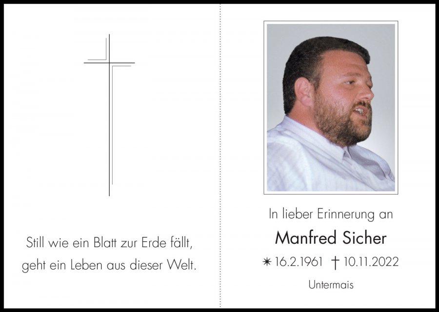 Sterbebild: Manfred Sicher