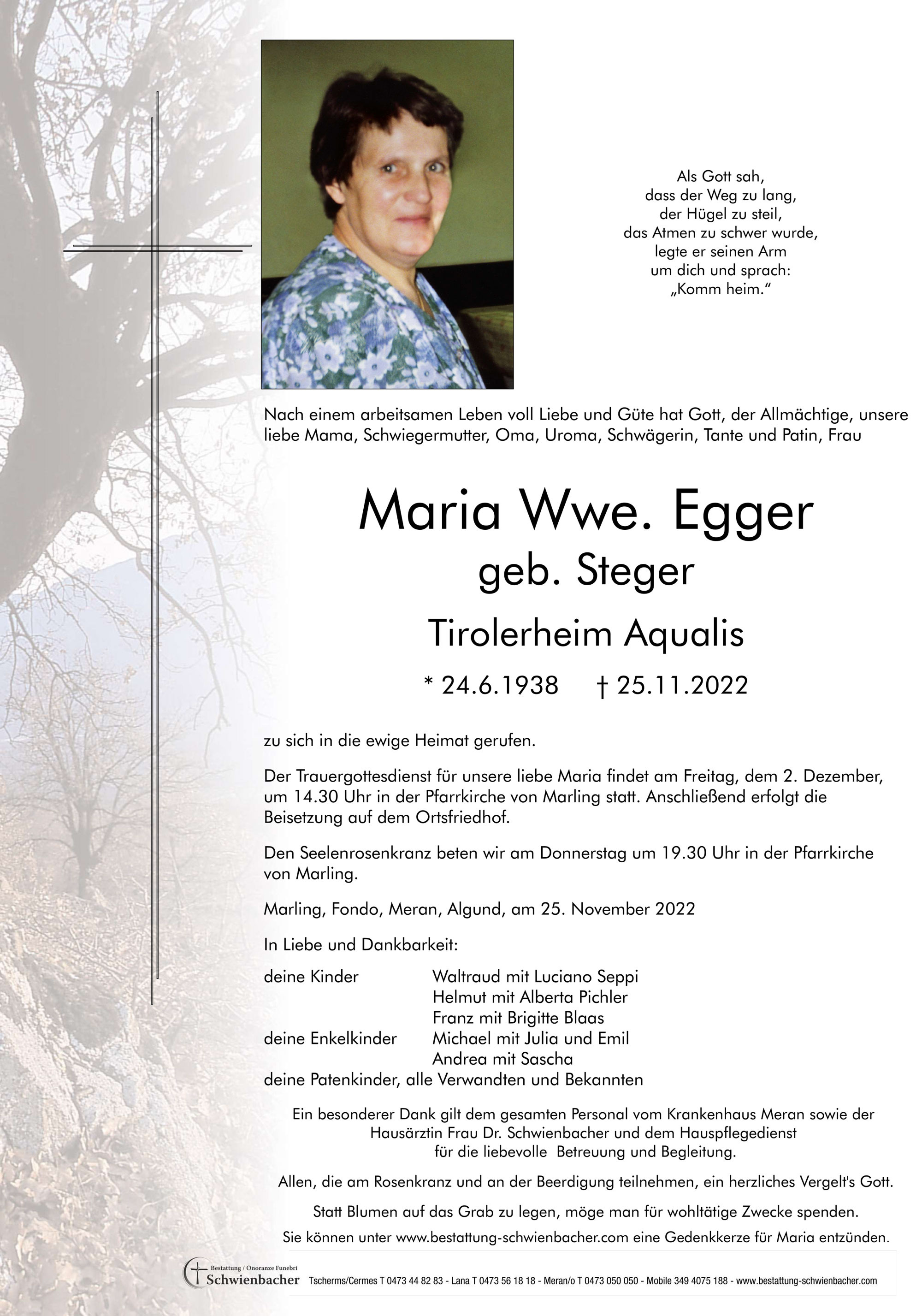 Parte: Maria Wwe. Egger geb. Steger 