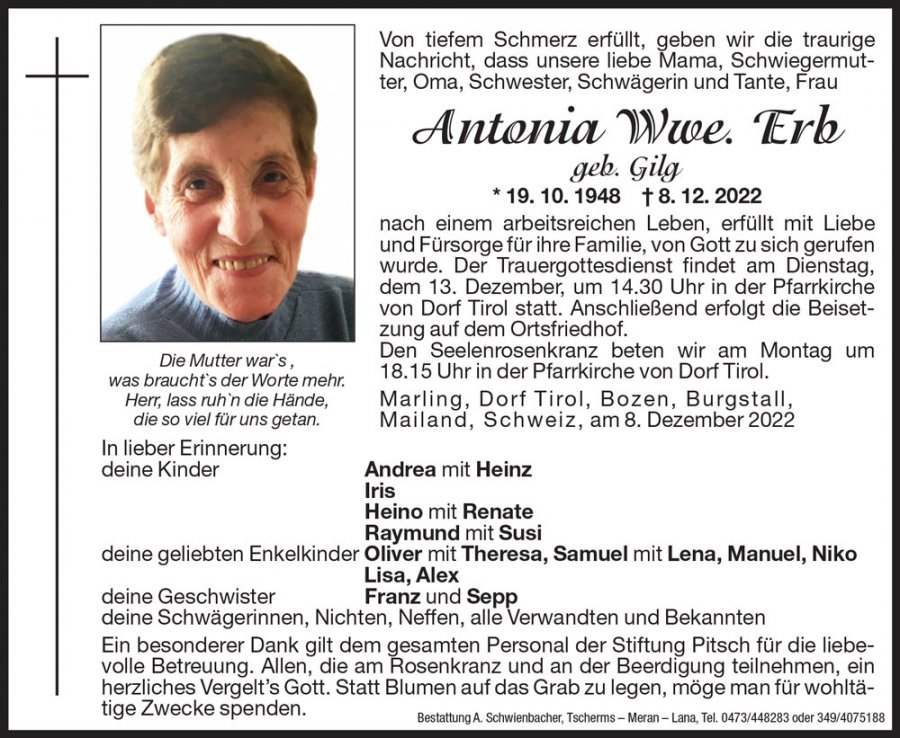 Medien: Antonia Wwe. Erb geb. Gilg