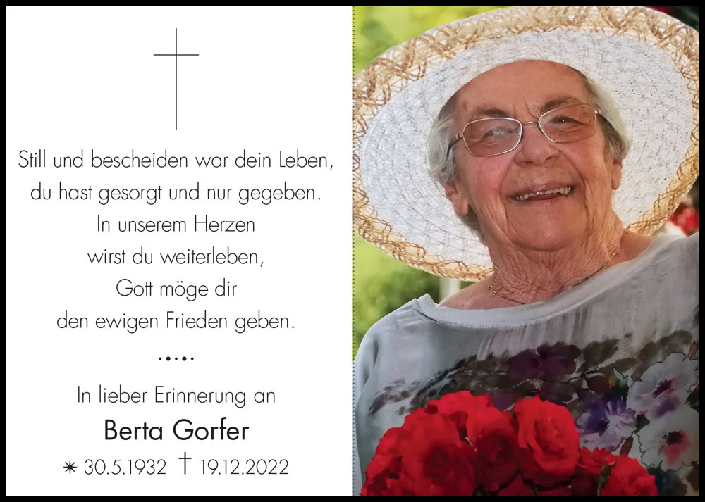 Sterbebild: Berta Gorfer