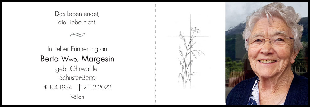 Sterbebild: Berta Wwe. Margesin geb. Ohrwalder