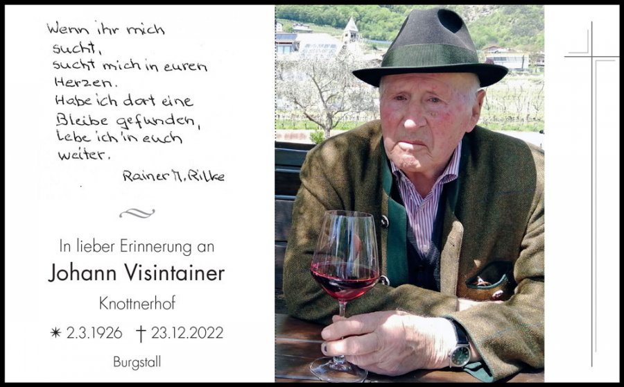 Sterbebild: Johann Visintainer