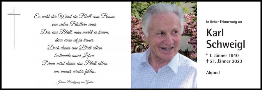 Sterbebild: Karl Schweigl
