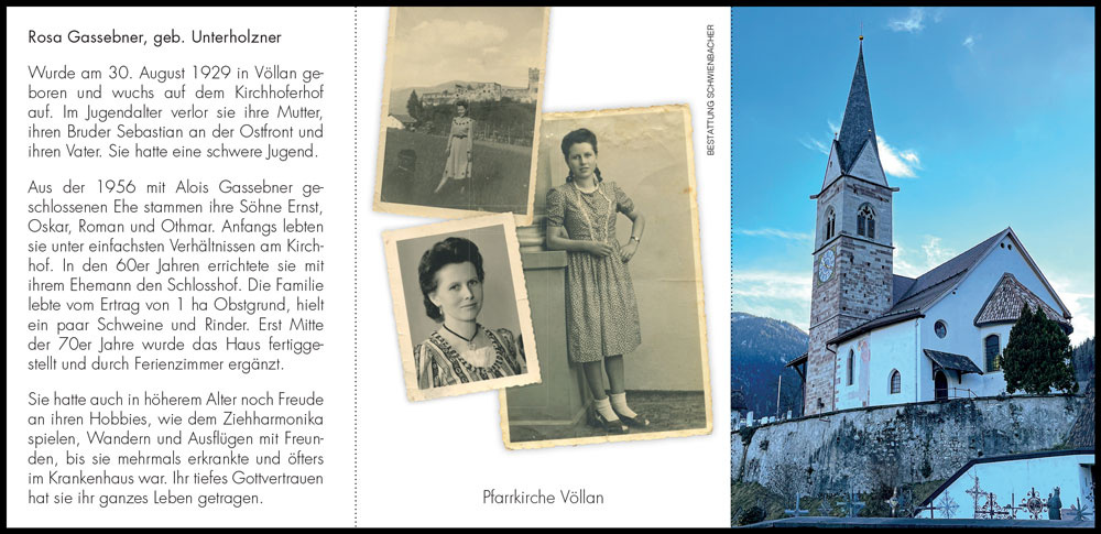 Sterbebild: Rosa Wwe. Gassebner geb. Unterholzner