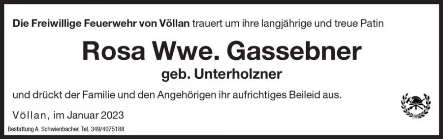 Medien: Rosa Wwe. Gassebner geb. Unterholzner