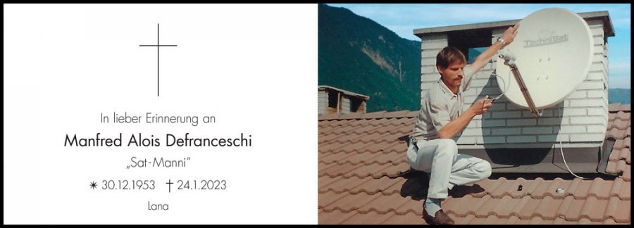 Sterbebild: Manfred Alois Defranceschi