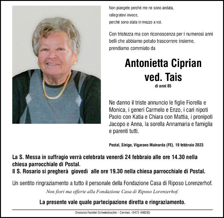 Medien: Antonietta Ciprian ved. Tais