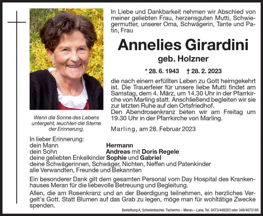 Medien: Annelies Girardini geb. Holzner