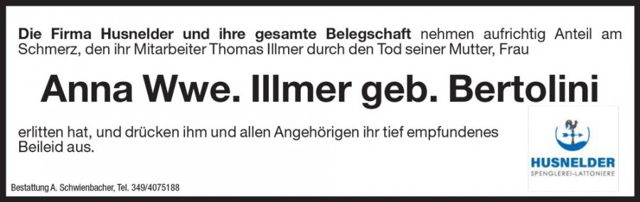 Medien: Anna Wwe. Illmer geb. Bertolini