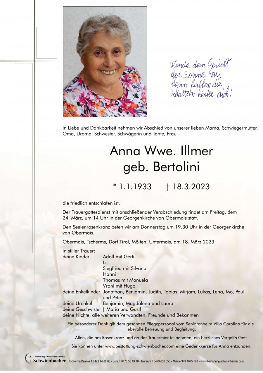 Parte: Anna Wwe. Illmer geb. Bertolini