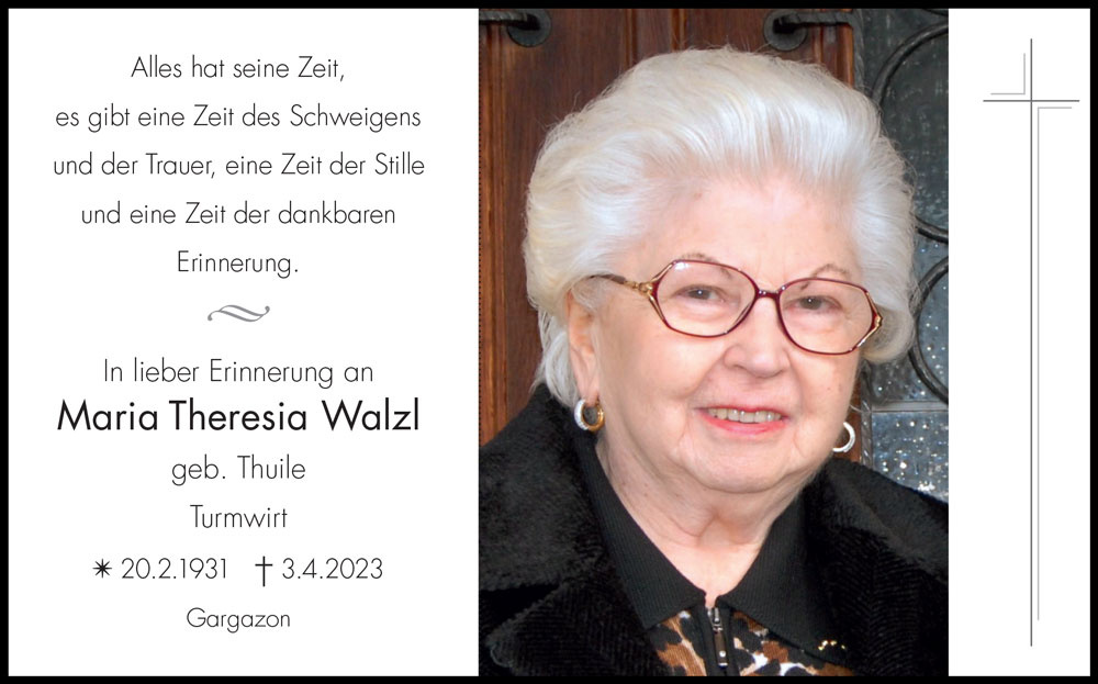 Sterbebild: Maria Theresia Walzl geb. Thuile