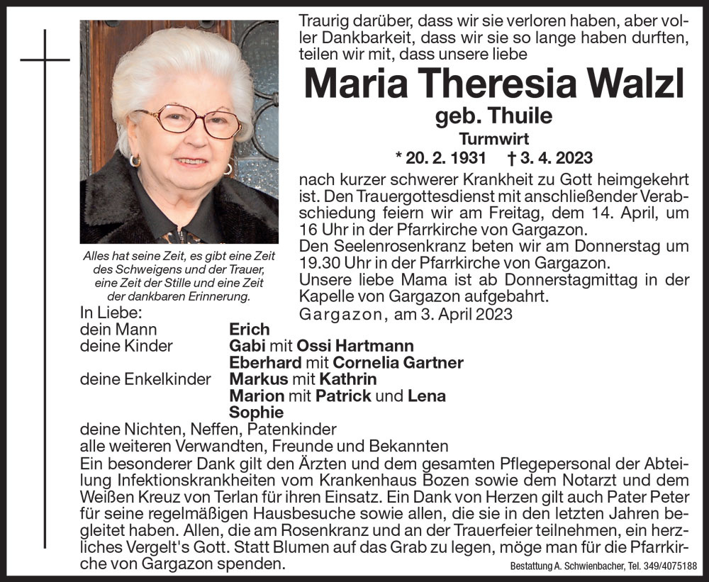 Medien: Maria Theresia Walzl geb. Thuile
