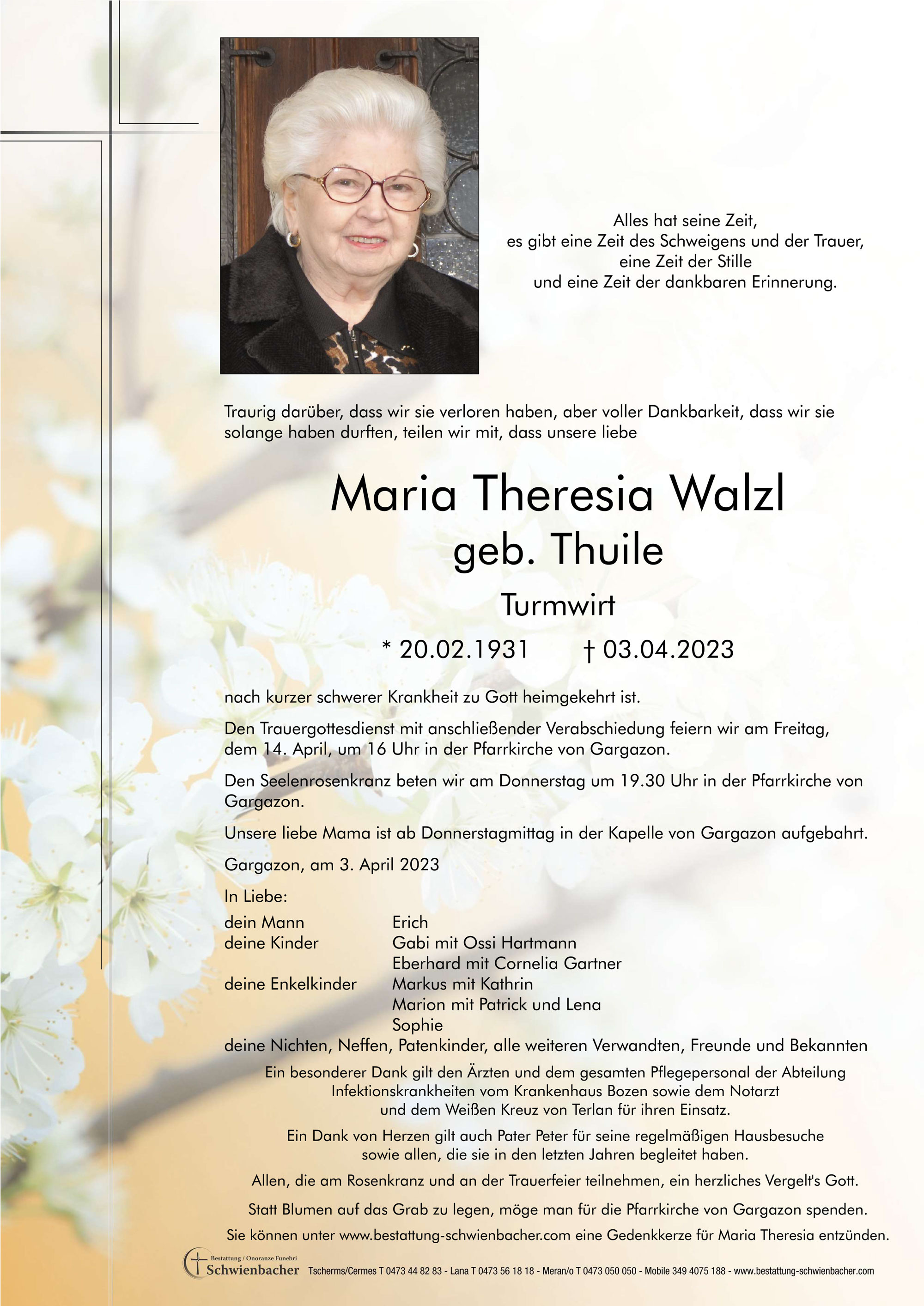 Parte: Maria Theresia Walzl geb. Thuile 
