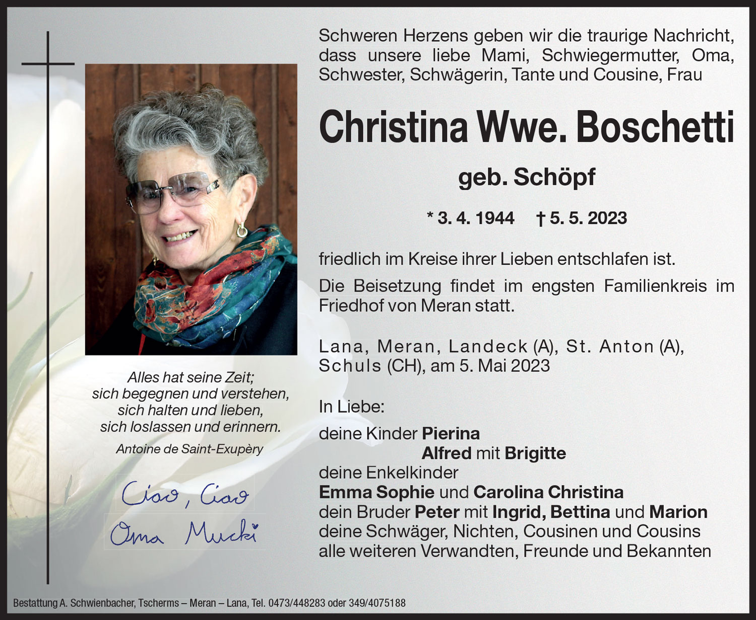 Medien: Christina Wwe. Boschetti geb. Schöpf