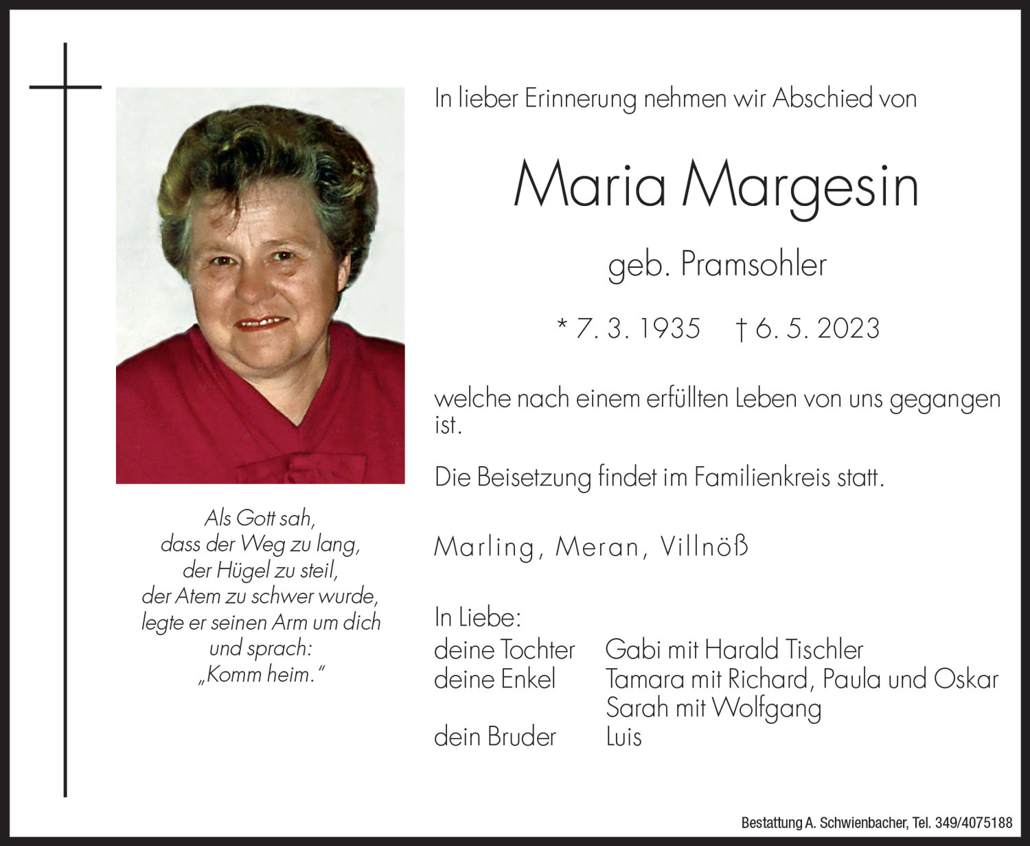 Medien: Maria Wwe. Margesin geb. Pramsohler