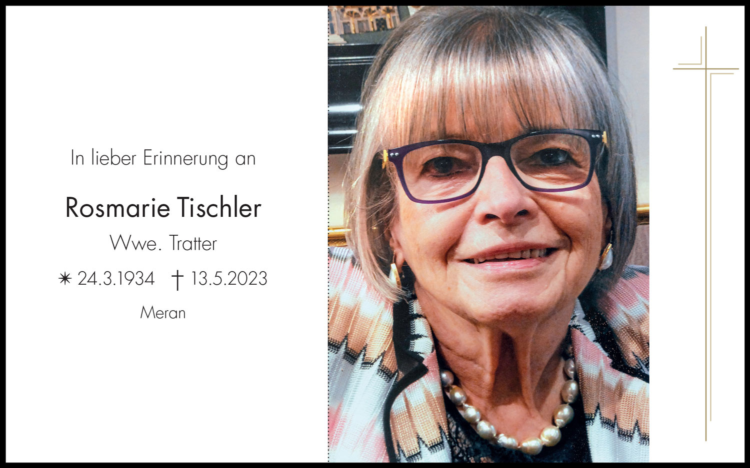 Sterbebild: Rosmarie Tischler Wwe. Tratter