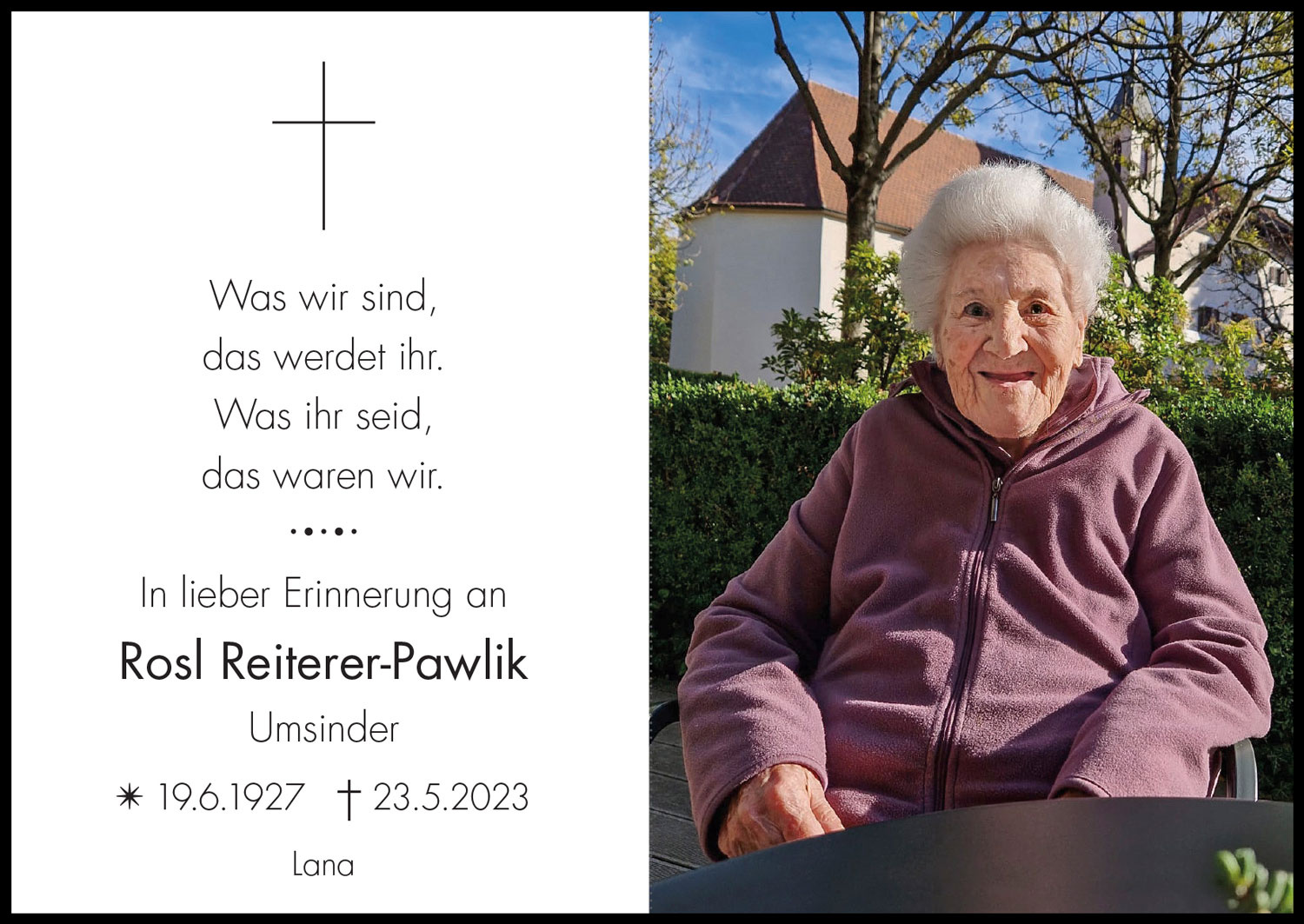 Sterbebild: Rosl Reiterer-Pawlik