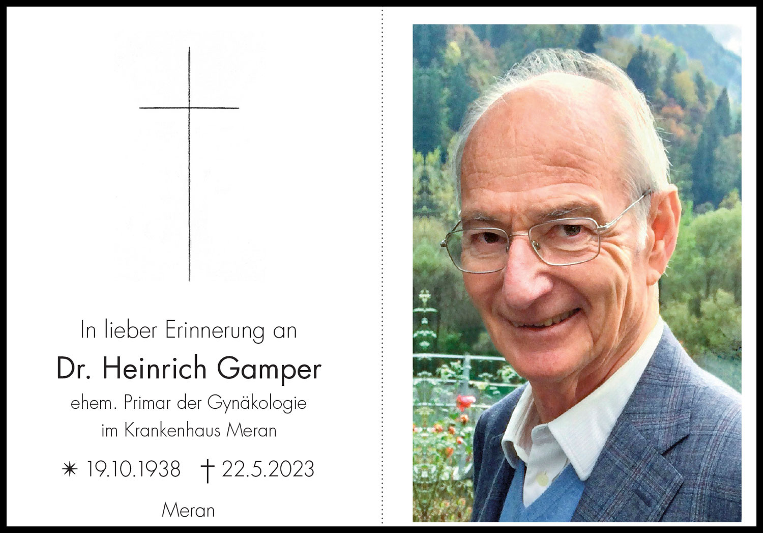 Sterbebild: Dr. Heinrich Gamper