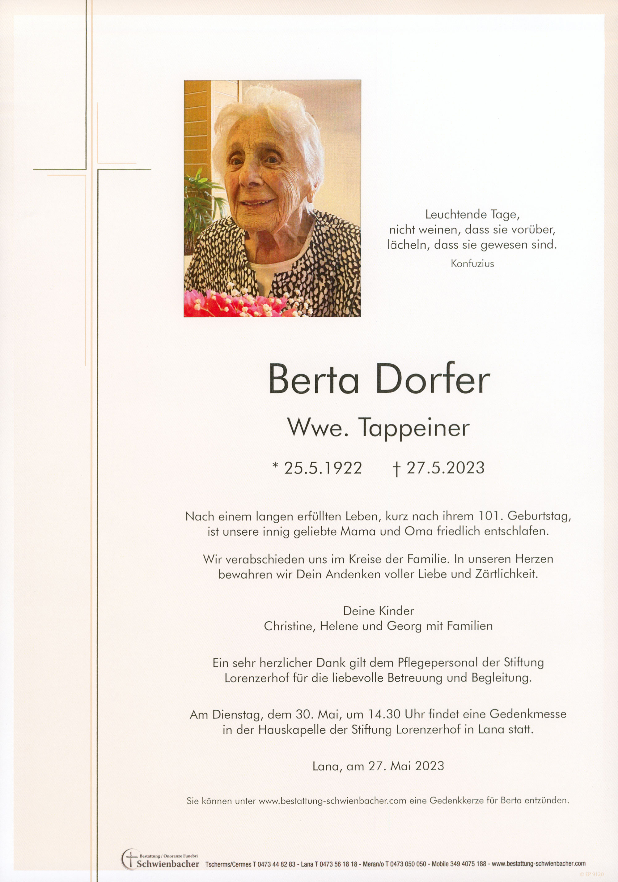 Parte: Berta Dorfer Wwe. Tappeiner 