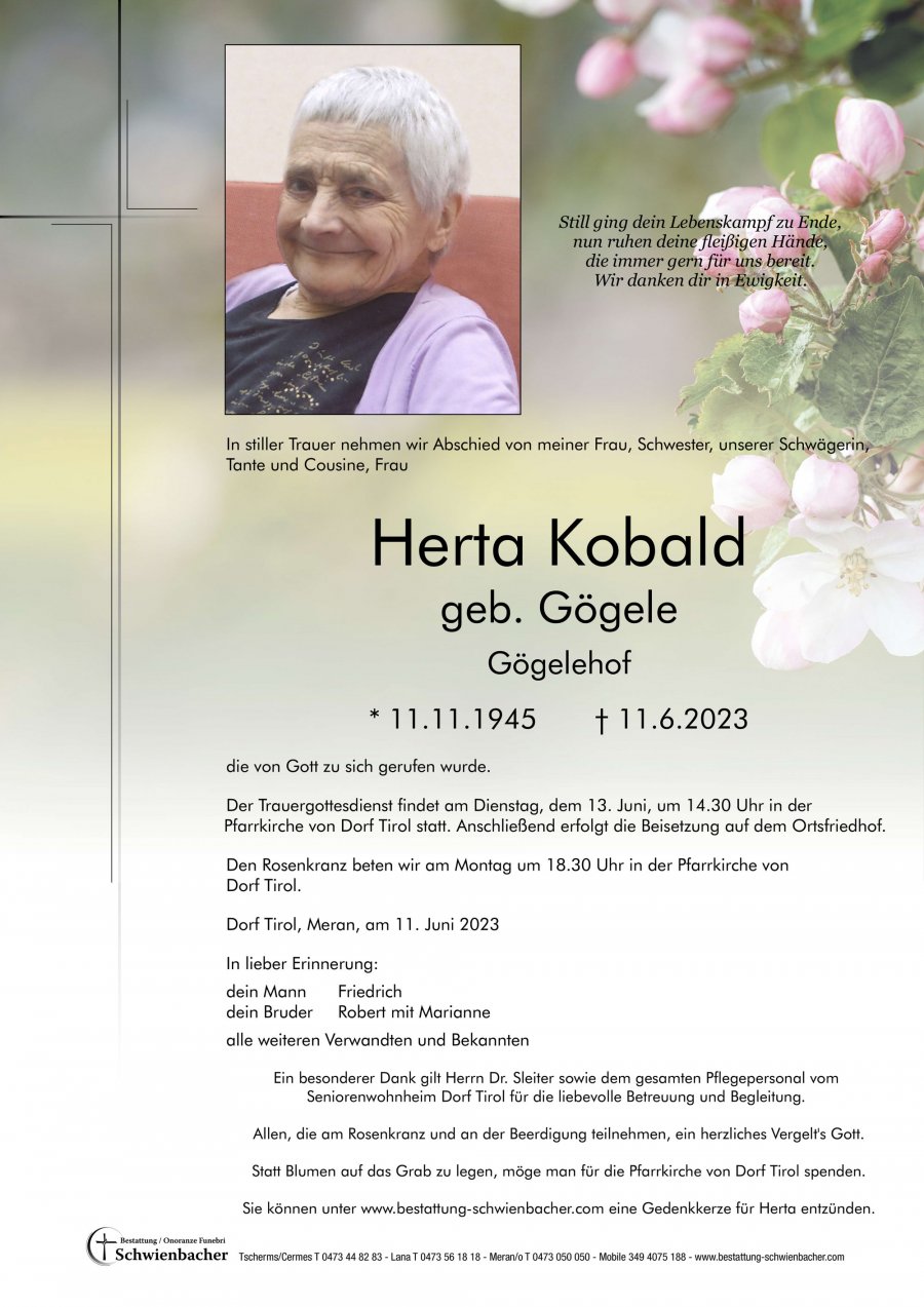 Parte: Herta Kobald geb. Gögele