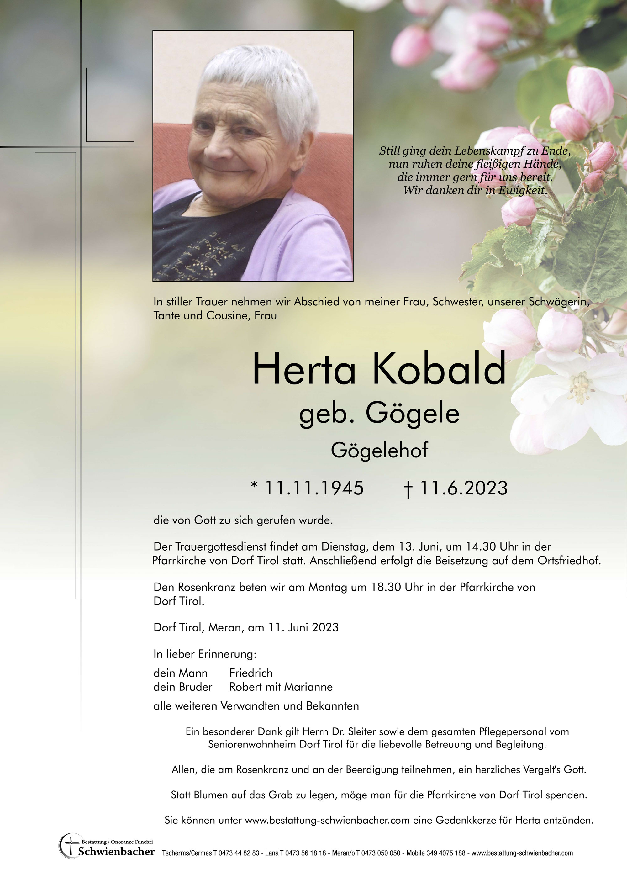 Parte: Herta Kobald geb. Gögele 