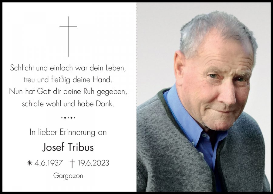 Sterbebild: Josef Tribus