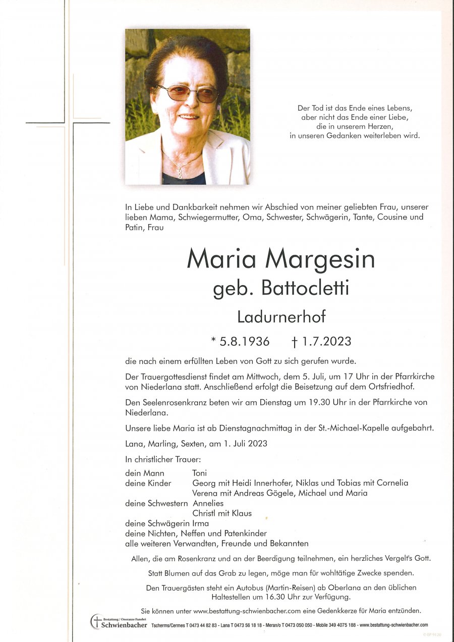 Parte: Maria Margesin geb. Battocletti