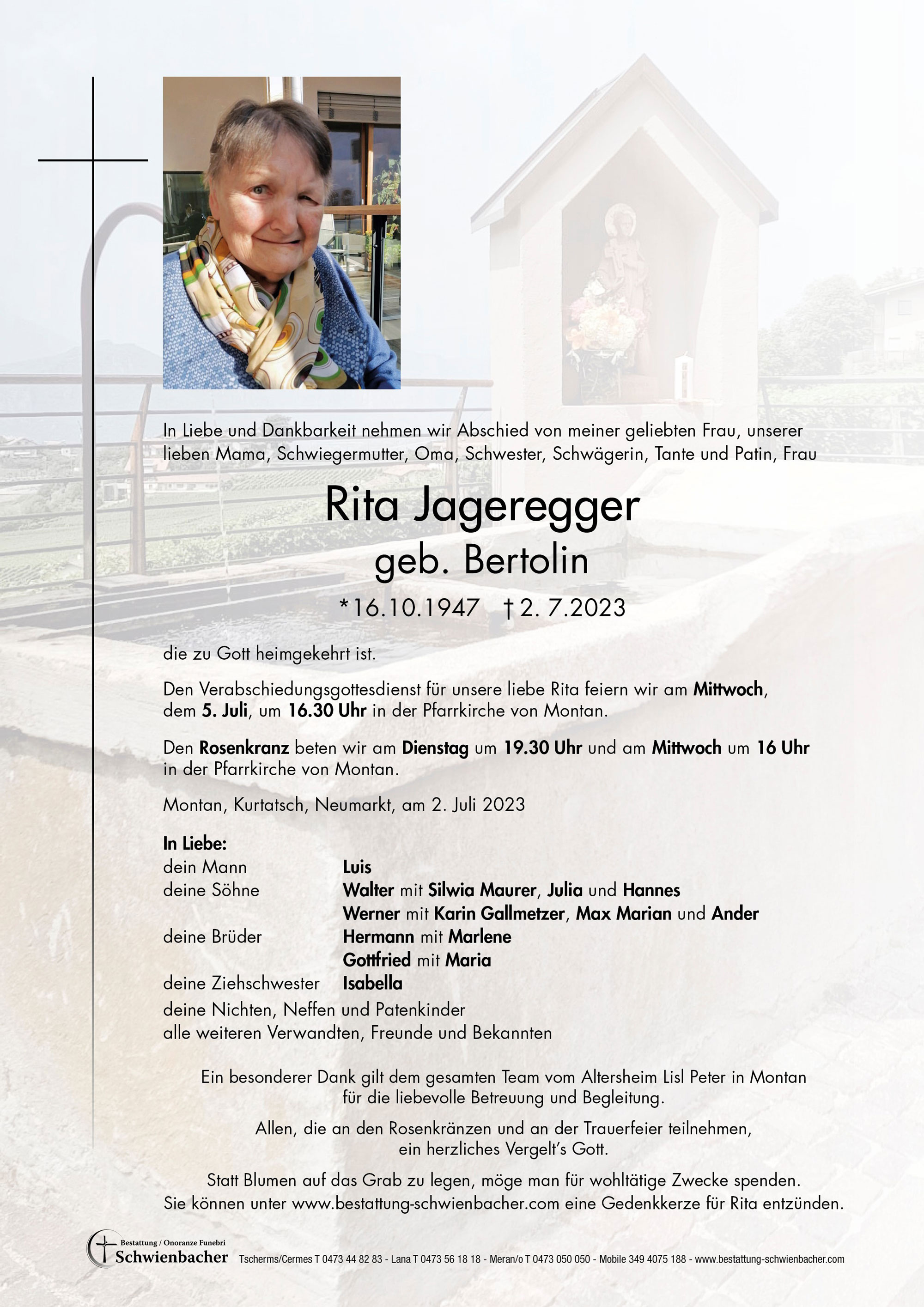 Parte: Rita Jageregger geb. Bertolin 