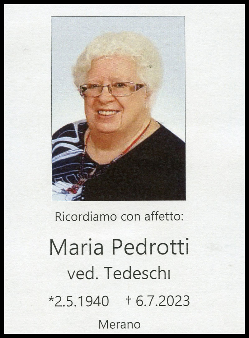 Sterbebild: Maria ved. Tedeschi Pedrotti