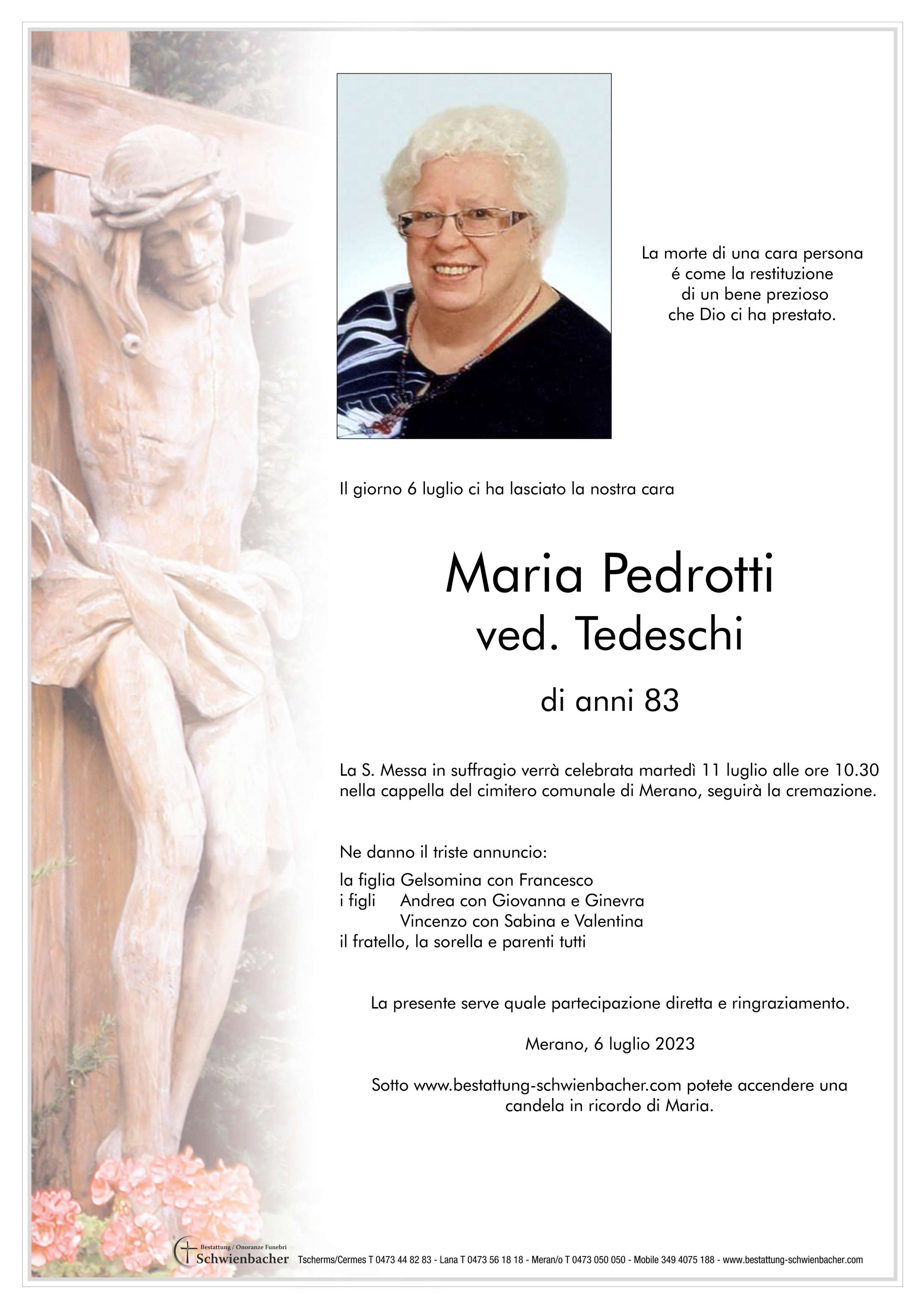 Parte: Maria ved. Tedeschi Pedrotti 