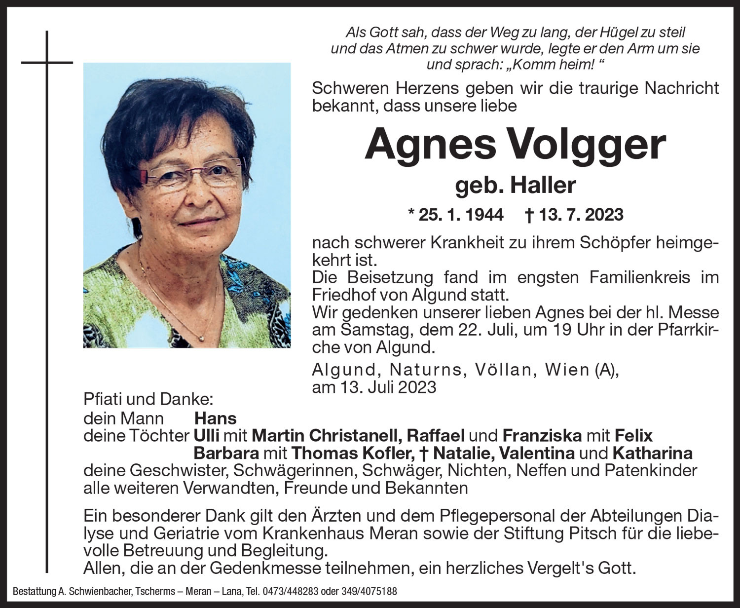 Medien: Agnes Volgger geb. Haller