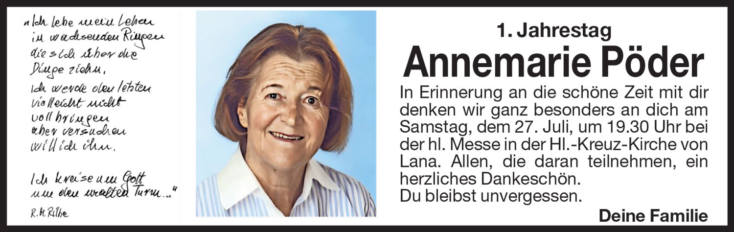 Jahrtag: Dr. Annemarie Pöder