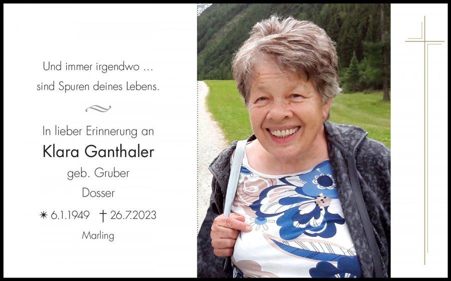 Sterbebild: Klara Ganthaler geb. Gruber