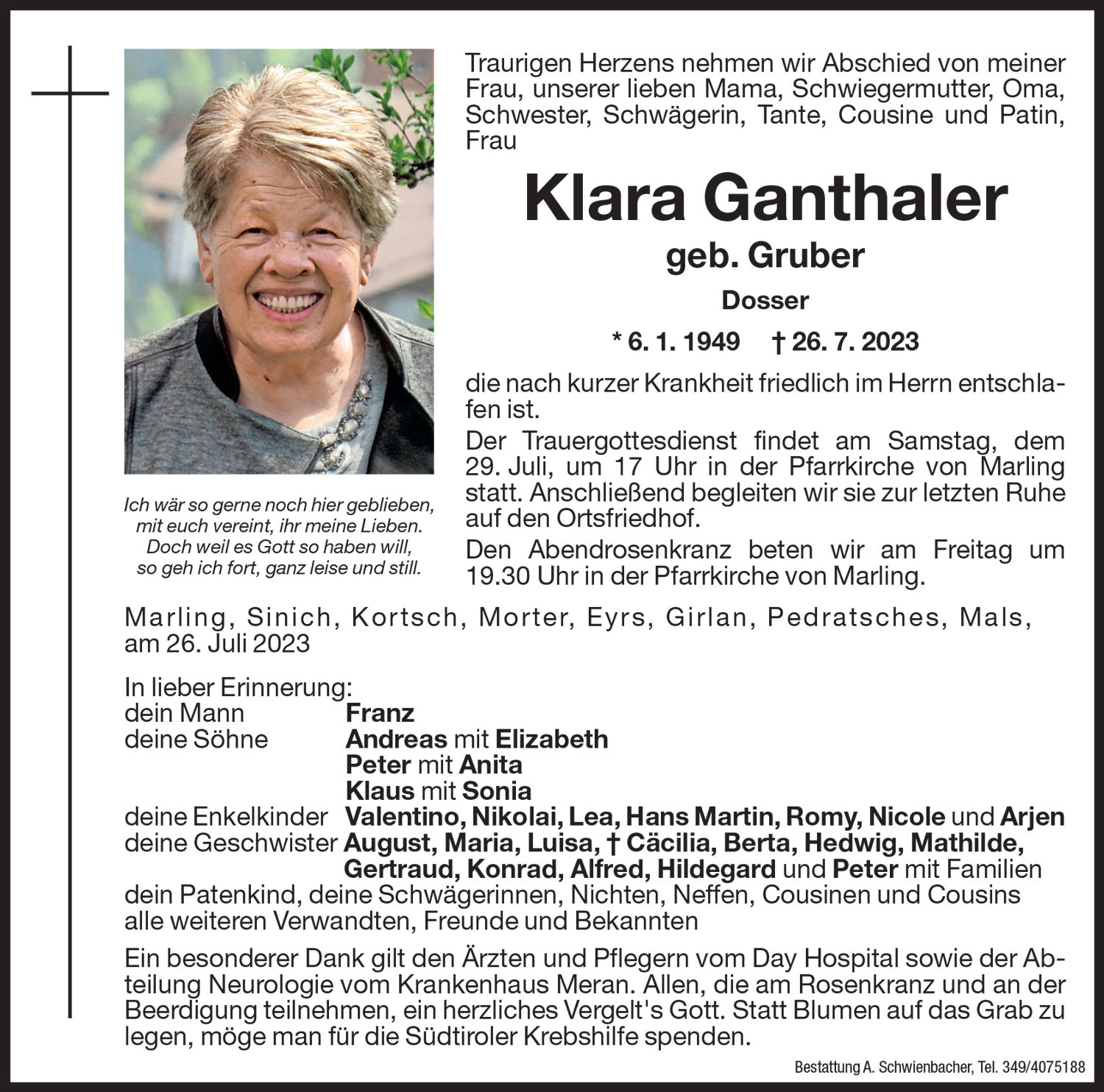 Medien: Klara Ganthaler geb. Gruber