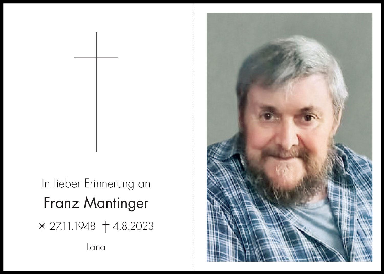 Sterbebild: Franz Mantinger