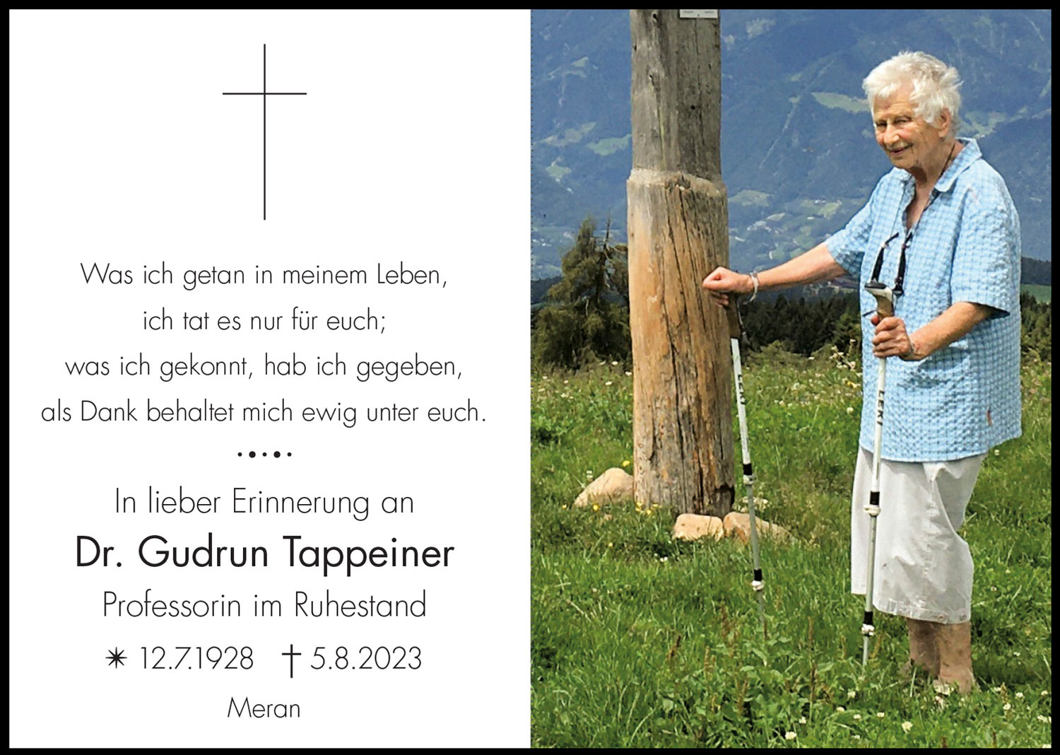 Sterbebild: Dr. Gudrun Tappeiner