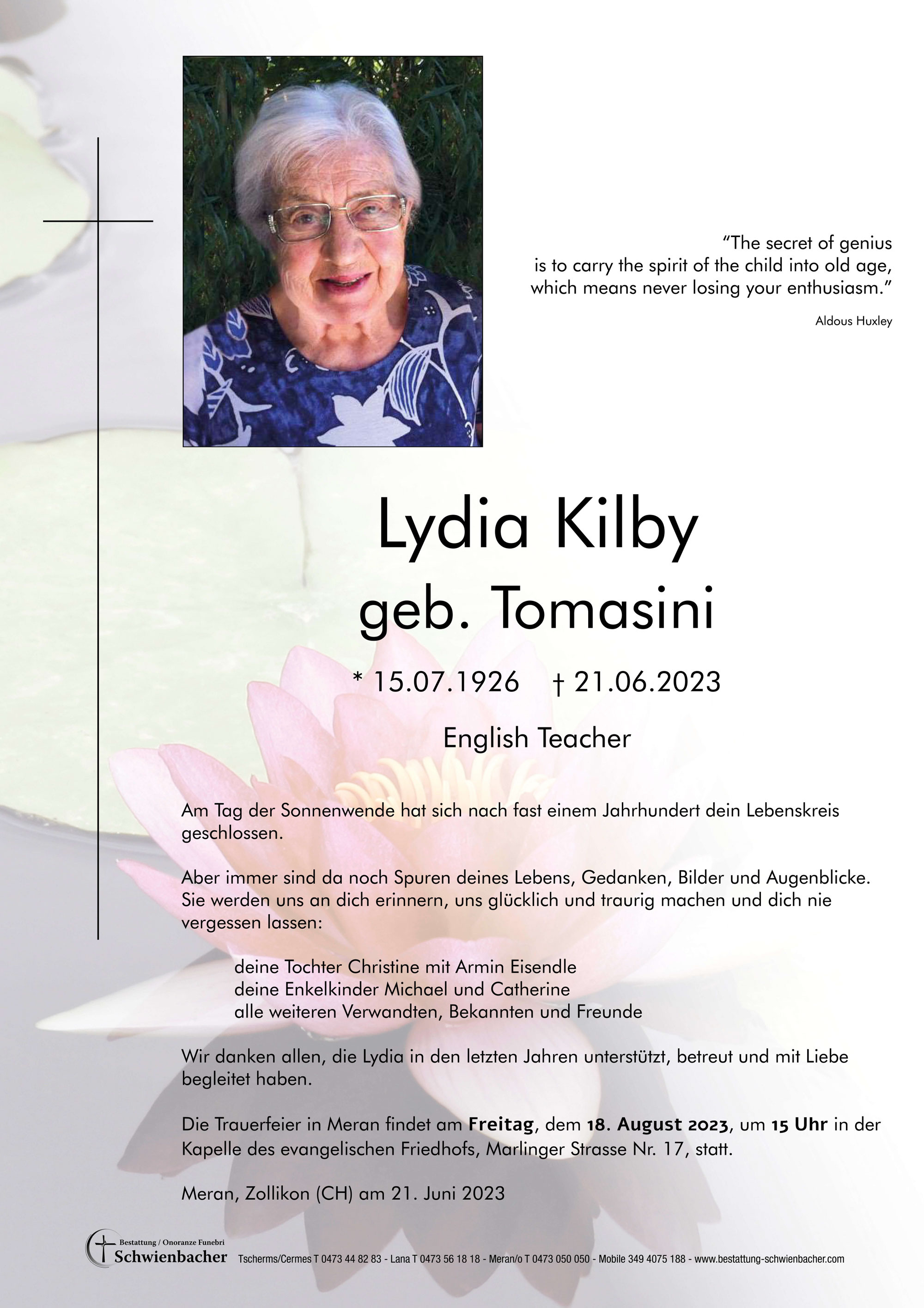 Parte: Lydia Kilby geb. Tomasini 