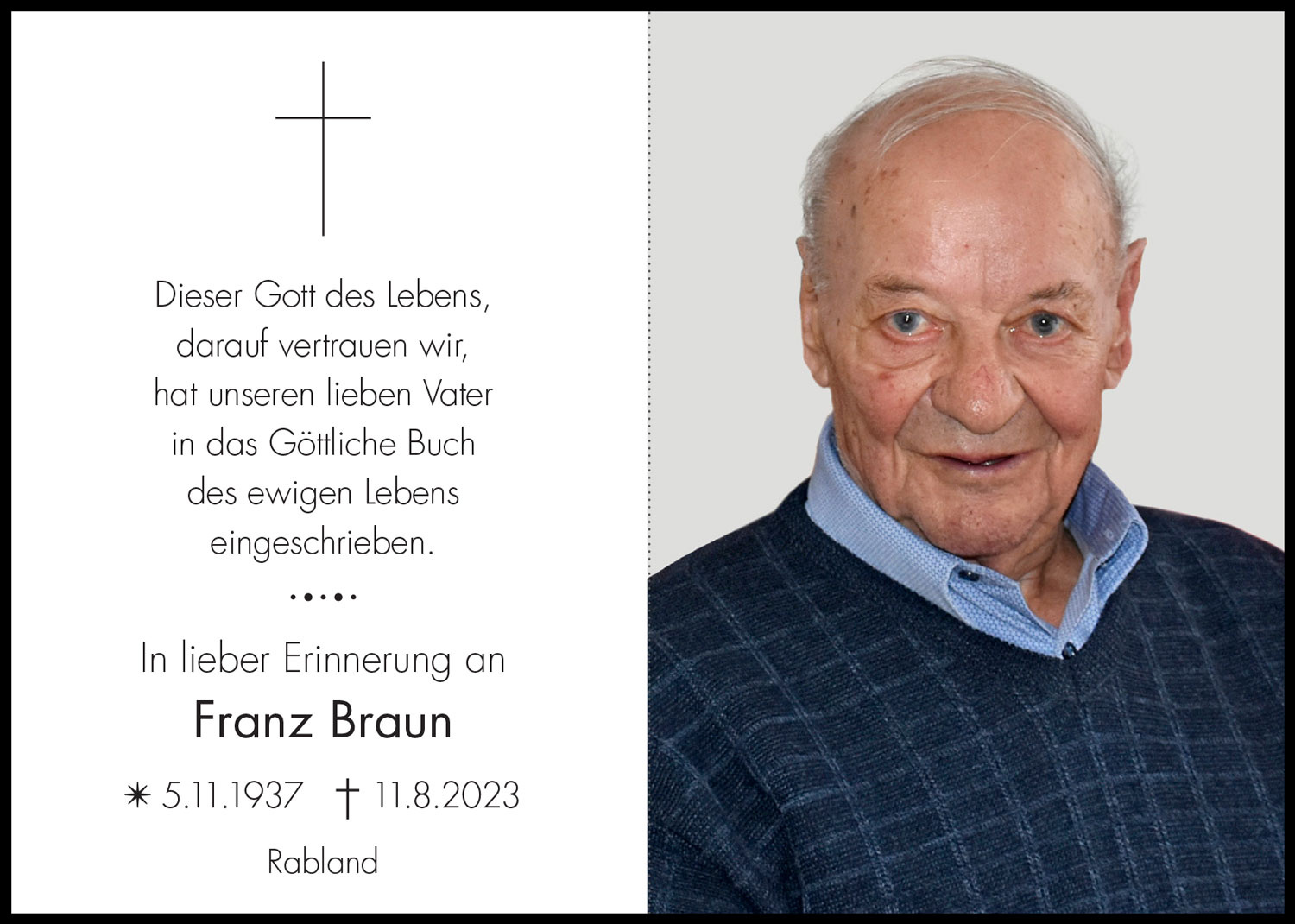 Sterbebild: Franz Braun