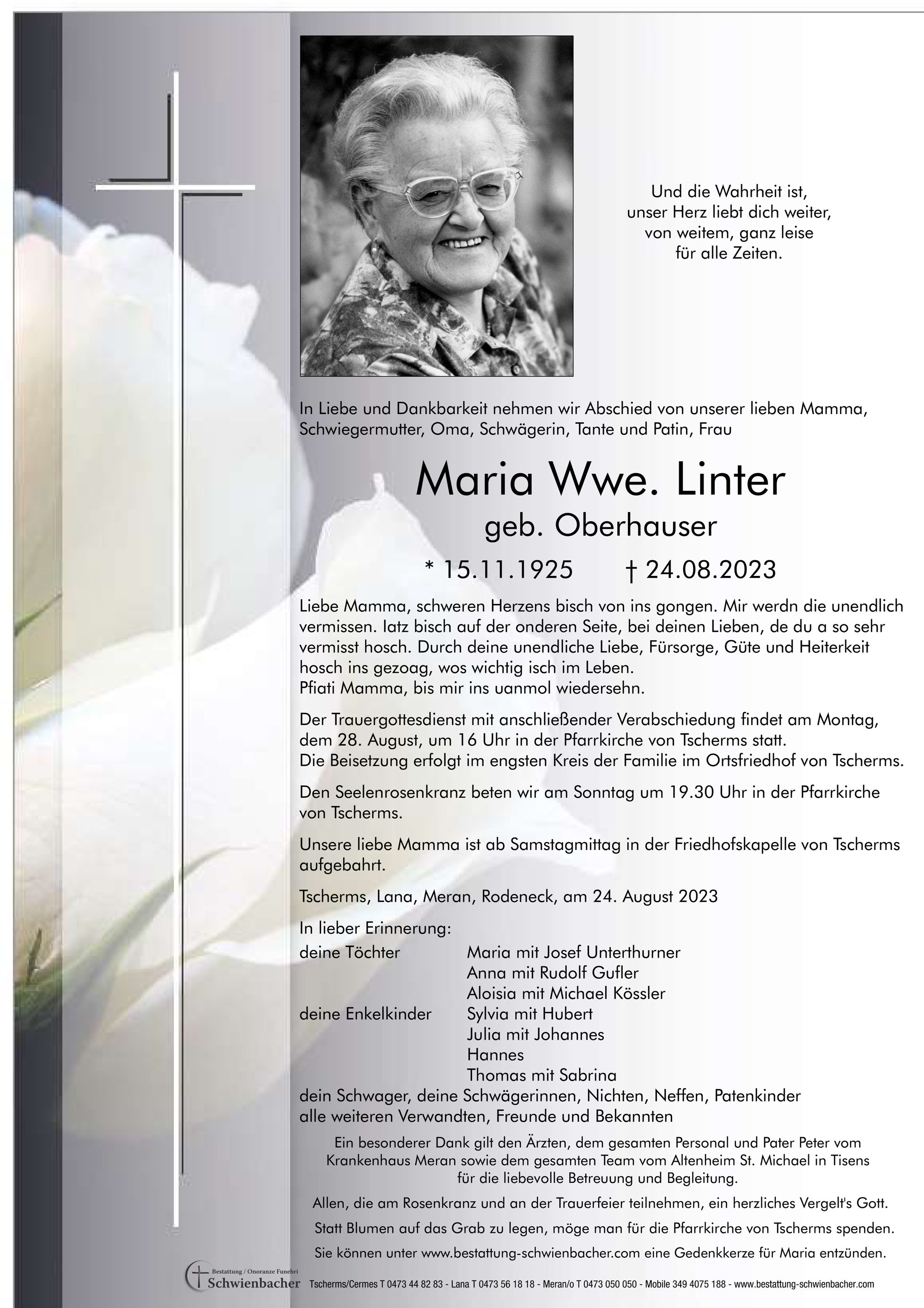 Parte: Maria Wwe. Linter geb. Oberhauser 