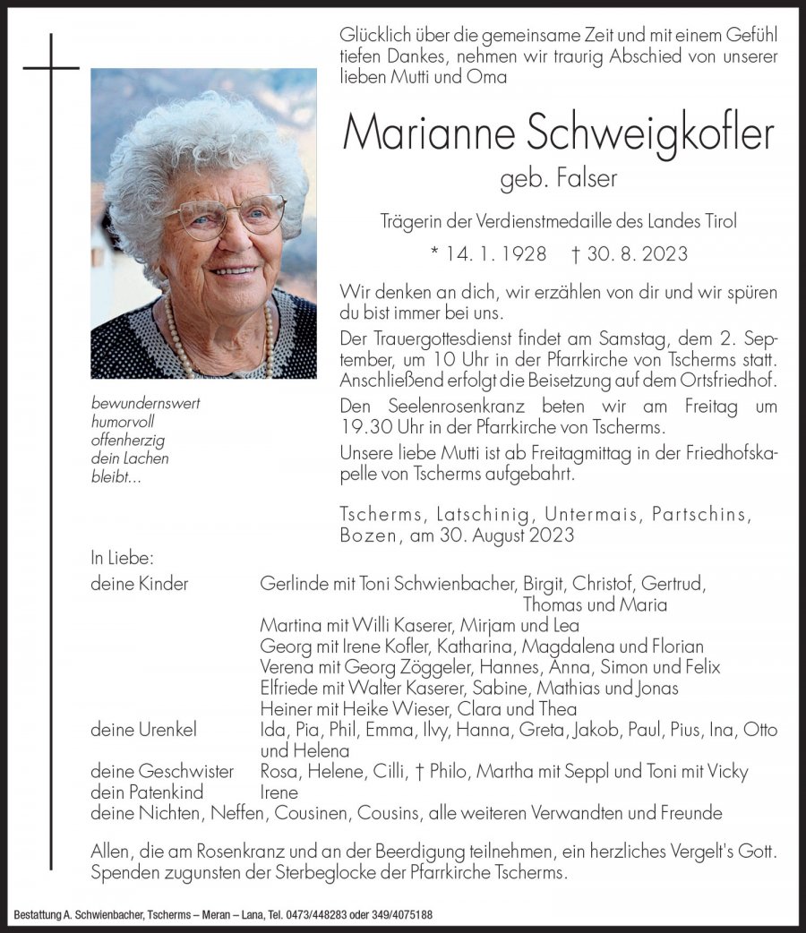 Medien: Marianne Schweigkofler geb. Falser