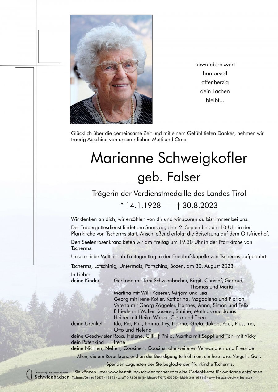 Parte: Marianne Schweigkofler geb. Falser